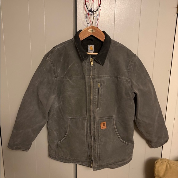 Carhartt Other - Carhartt C61 Duck Canvas Jacket Size Large Gray Sherpa Lined Workwear Faded